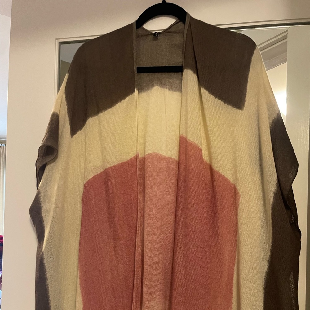 Women’s Open Front Colorblock Kimono Cardigan - Pink, Cream & Brown